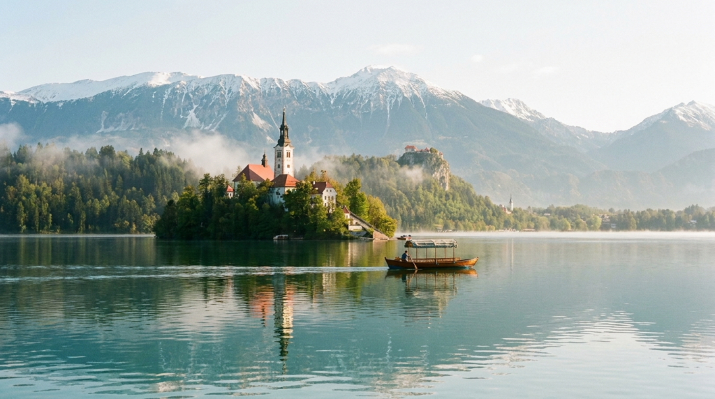 AI-generated illustration of lake bled